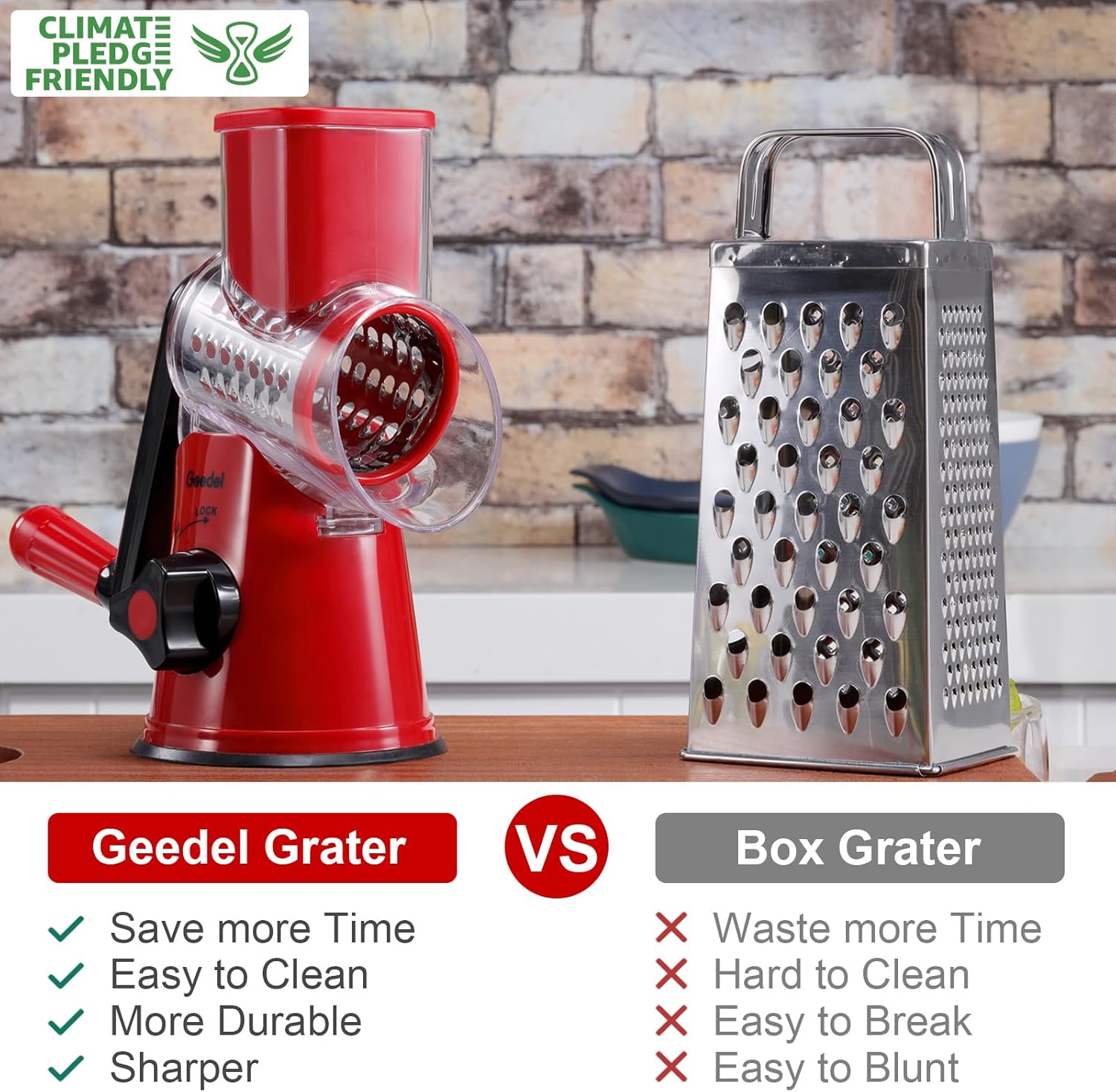 Geedel Rotary Cheese Grater, Kitchen Mandoline Vegetable Slicer with 3 Interchangeable Blades, Easy to Clean Grater for Fruit, Vegetables, Nuts - Image 2