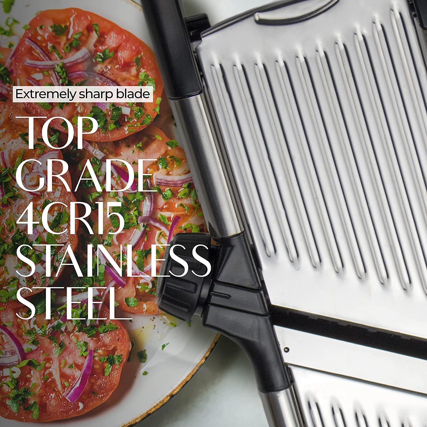 Gramercy Adjustable Mandoline Food Slicer, Mandoline Slicer for Kitchen, Mandolin, Potato, Tomato, Carrot, Vegetable, Fruit and Onion Cutter - Stainless Steel - INCLUDING 1 Pair Cut-Resistant Gloves - Image 2