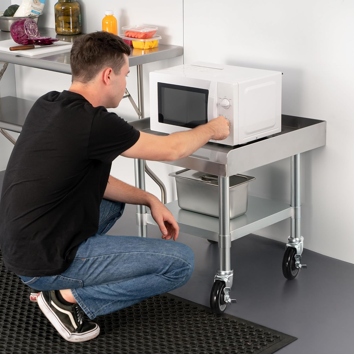 HARDURA Stainless Steel Equipment Work Stand 24" x 24" Prep Table with Under Shelf and Caster for Commercial & Workplace, Home, Hotel, Garage - Image 2