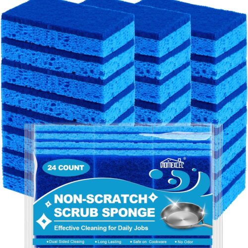 HOMEXCEL Sponges Kitchen 24pcs, Non-Scratch Scrub Dish Sponge Safe on Non-Stick Cookware, Dual Sided Cleaning Sponges for Kitchen, Household, Bathroom and More