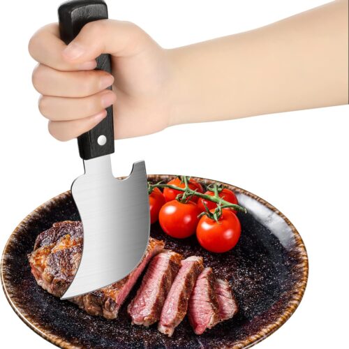 Hanaive 2 Pcs One Handed Gadgets Rocker Knife Disabled Products for Adults Sharp Curved Steak Butter Knife Easy Hold Cut Utensil Chopping Limited Strength Hand Arthritis Elderly or Pet Owner