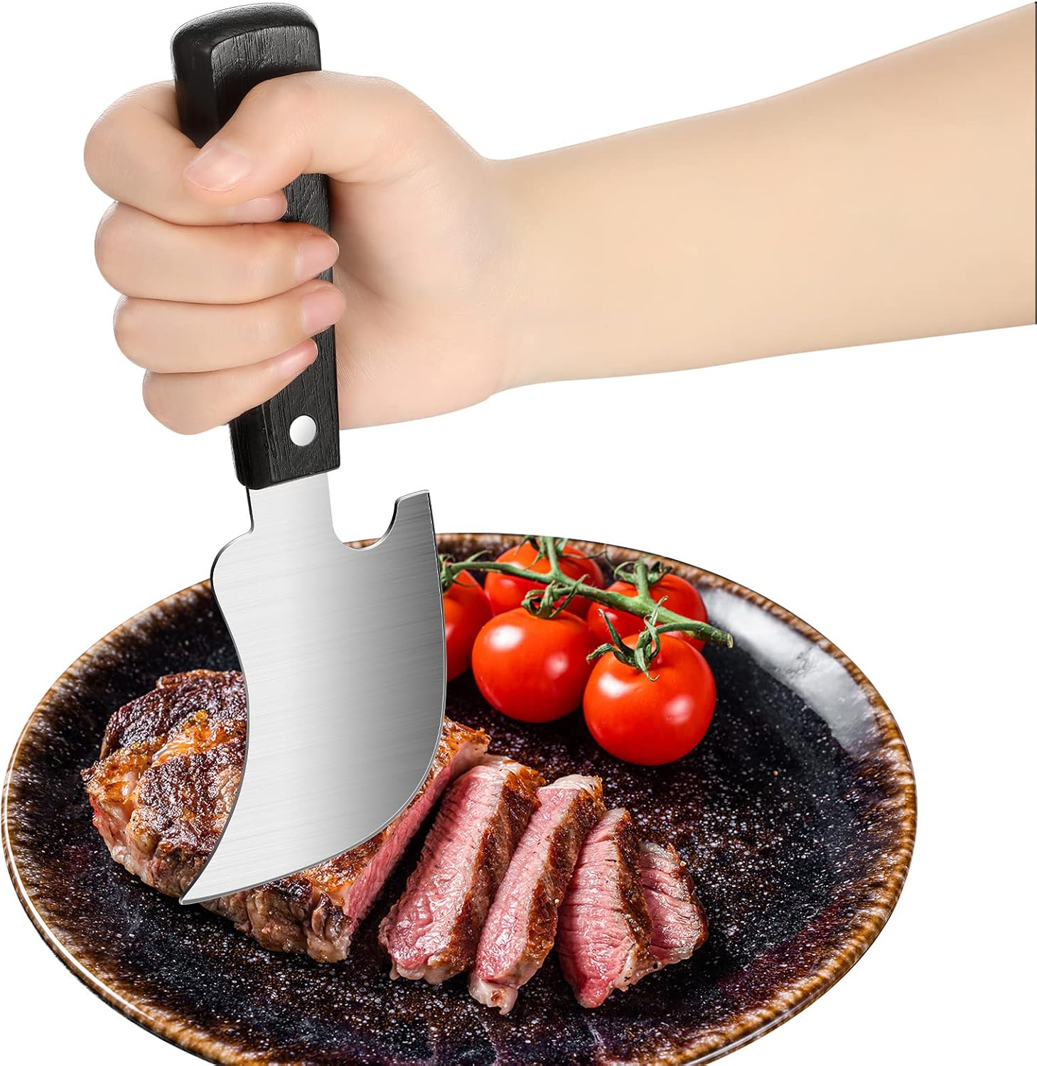 Hanaive 2 Pcs One Handed Gadgets Rocker Knife Disabled Products for Adults Sharp Curved Steak Butter Knife Easy Hold Cut Utensil Chopping Limited Strength Hand Arthritis Elderly or Pet Owner