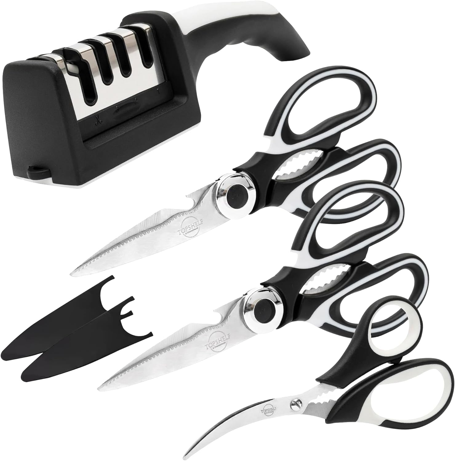 Heavy Duty Kitchen Shears with Knife and Scissor Sharpener Tool - Multipurpose Stainless Steel Scissors for Food - Sharp Food-Grade Kitchen Scissor for Meat, Seafood, Poultry - 4 Piece Set