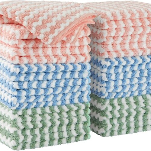 JOYMOOP 18 Pack Microfiber Cleaning Cloth, Kitchen Towels for Dish Drying Washing, Absorbent Streak Free Lint Free Rags for Cleaning, Reusable and Washable Towels – 10″ x 10″