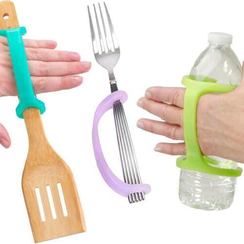 Kitchen 3-Pack – Grip Aid for Cooking, Eating and Drinking – Daily Living Silicone Adaptive Utensils Holder