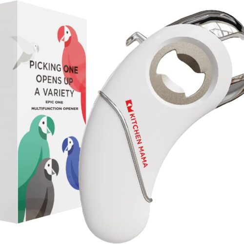 Kitchen Mama Epic One Multifunction Opener: A Pick Ergonomic Opener- Magnetic Bottle Opener, Beer & Soda Can Opener, Pull Tab & Jar Opener for Weak Hands and Arthritis (White)