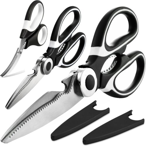Kitchen Scissors All Purpose 3 Pack – Heavy Duty Stainless Steel Cooking Shears for Cutting Meat, Food, Fish, Poultry Multipurpose Sharp Sissors for Dishwasher Safe