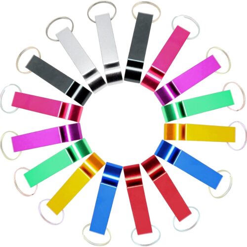 Litoexpe 16Pcs Colorful Beer Bottle Openers Premium Metal Keychain Bottle Opener Bulk, Soda Keyring Tool Personalized Gift Custom Accessories for Kitchen, Music Festival, Wedding, Party (8 Color)