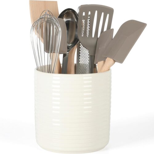 Martha Stewart 10 Piece Tools and Gadget Set W/Ceramic Crock – Linen White w/Grey Tools