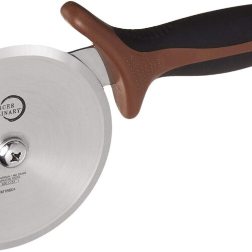 Mercer Culinary Millennia Pizza Cutter with Brown Handle, 4 Inch Wheel, Stainless Steel