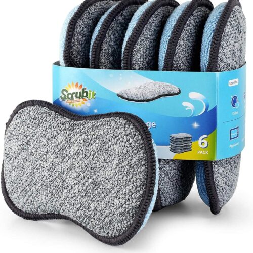 Multi-Purpose Sponges Kitchen by Scrub-it – Non-Scratch Microfiber sponges for Cleaning, Along with Heavy Duty Scrubbing Power – Reusable Dish Sponge for Dishes, Pots and Pans (6 Pack, Small)
