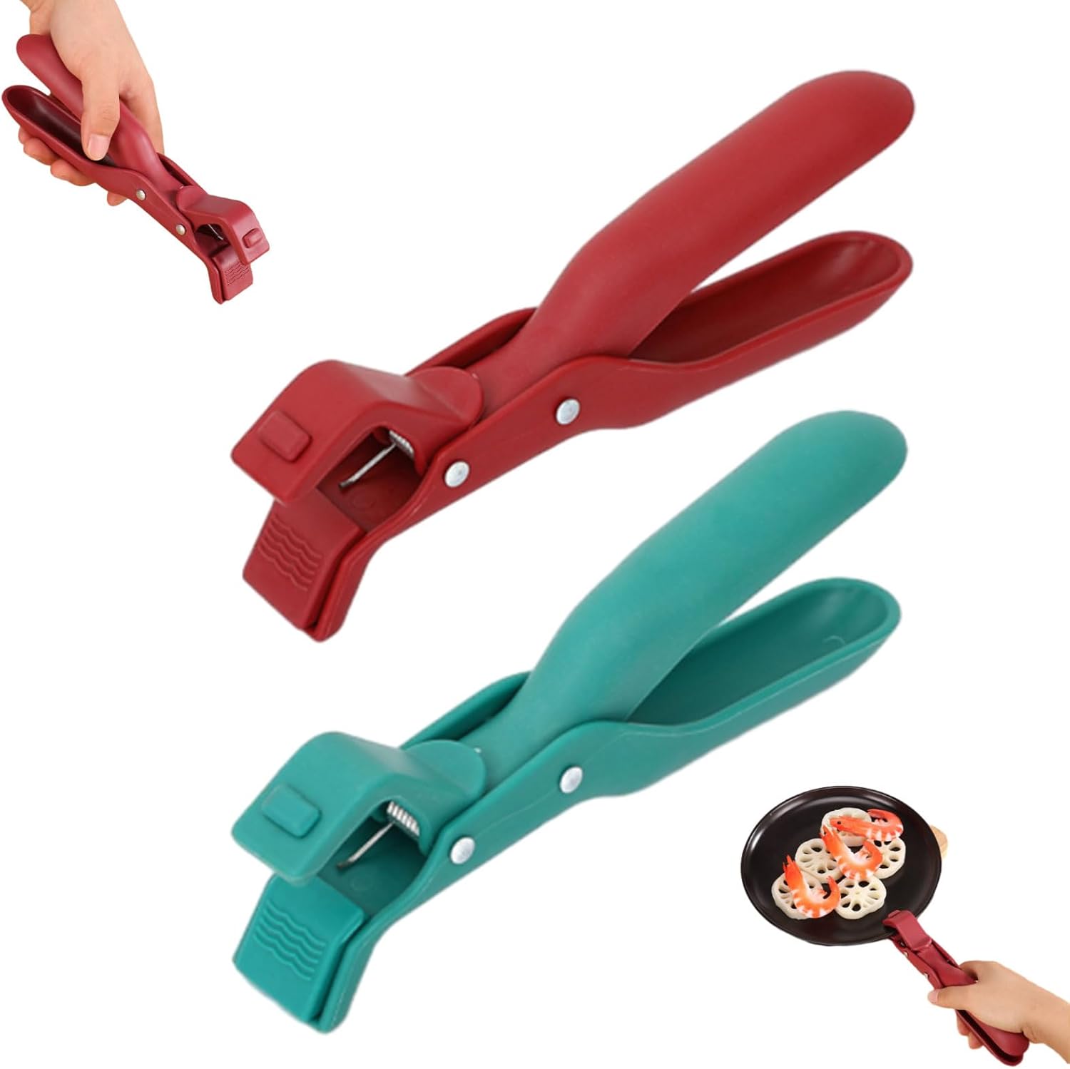 Multi-angle Hot Plate Gripper, Anti Scald Plate Gripper, Multi-purpose Anti-Scald Bowl Holder Clip for Kitchen, Clamping Pot Holder Clipper, Heat-Resistant Grip for Hot Bowls Pans (Red +Green)