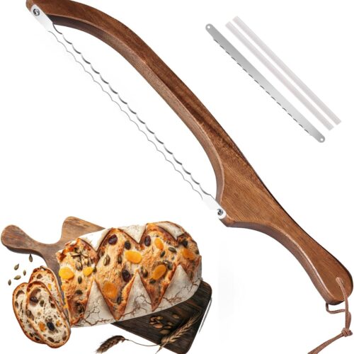 New 2025 Kitchen Gadgets Top Trending: Dual-Blade Bread Knife – Crumb-Free Precision Cutting with Spanish Olive Wood Handle & Extra Blade | 15.7″ Ergonomic Design