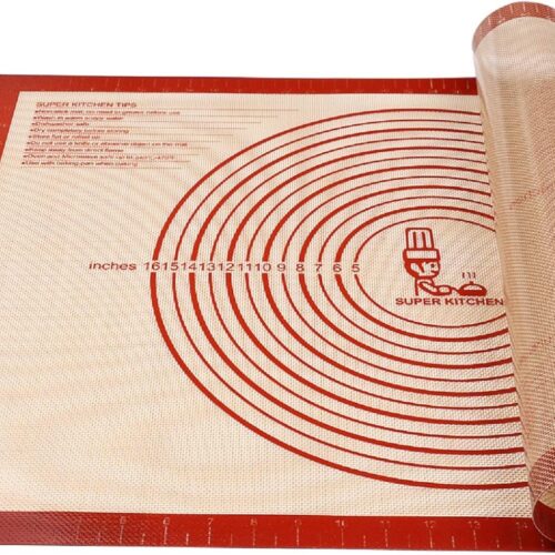 Non-slip Silicone Pastry Mat Extra Large with Measurements 28”By 20” for Silicone Baking Mat, Counter, Dough Rolling, Oven Liner,Fondant/Pie Crust By Folksy Super Kitchen Red