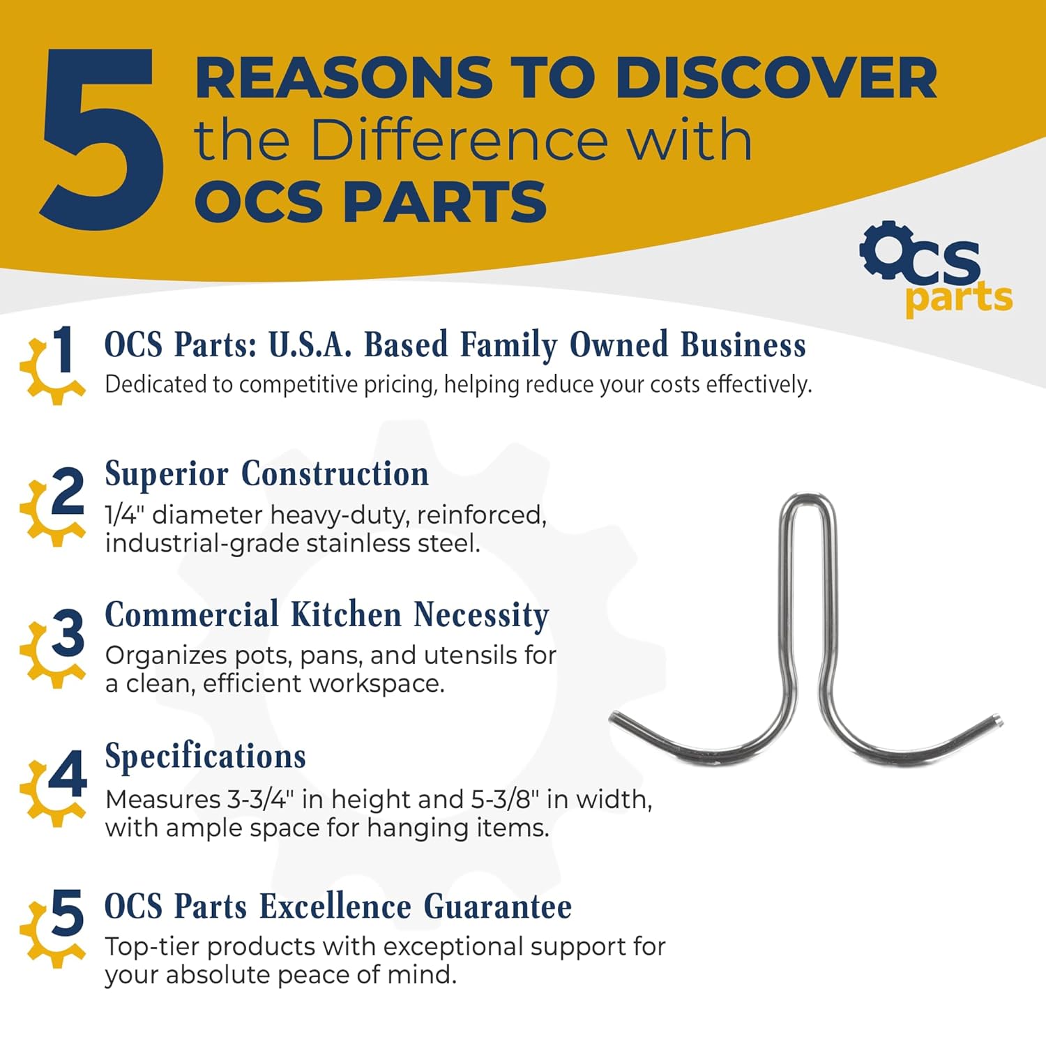 OCS Parts Double Prong Pot Hooks for Commercial Kitchens | 12-Pack | Stainless Steel Pot Rack Hooks for Pots, Pans, Ladles and Other Kitchen Equipment | J77-4401 - Image 2