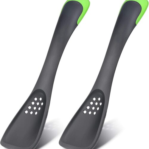 Patelai 2 Pieces 5-in-1silicone Kitchen Utensil, Slotted Spoon, Turner, Cutting Tool, Solid Spoon and Spatula in One, Grey for Kitchen Serving Stirring Cooking Baking