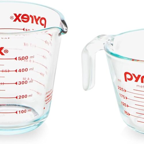 Pyrex Essentials (2-Pack) Glass Measuring Cups Set, (1 & 2 Cup) Measuring Cups For Prepping, Baking and Cooking, Preheated Oven, Dishwasher, Freezer, and Microwave Safe
