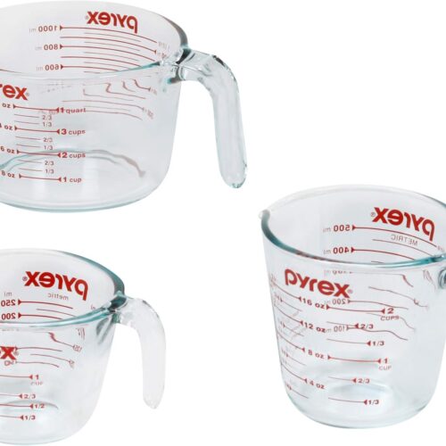 Pyrex Essentials (3-Pack) Glass Measuring Cups Set, (1, 2 & 4 Cup) Measuring Cups For Prepping, Baking and Cooking, Preheated Oven, Dishwasher, Freezer, and Microwave Safe