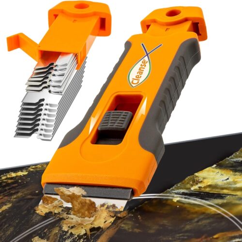 Razor Blade Scraper Tool with 15pcs Extra Blades, Cleaning Razor Scraper for Glass, Glass Top Stove Scraper for Oven Door, Cooktop Scraper, Glass Scraper Cleaning Paint from Glass