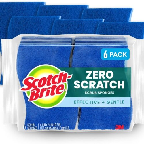 Scotch-Brite Zero Scratch Scrub Sponge, 6 Kitchen Sponges for Cleaning Around the Home, Bathroom & More, Scratch-free Dish Scrubber, Multi-surface Safe, Best for Nonstick Pots and Pans