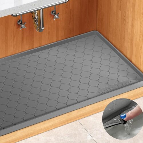 Silicone Under Sink Mat 34″ x 22″, Kitchen Essentials and Gadgets, Shelf Liner and Cabinet Protector, Home Organizers and Storage, Waterproof Bathroom Tray