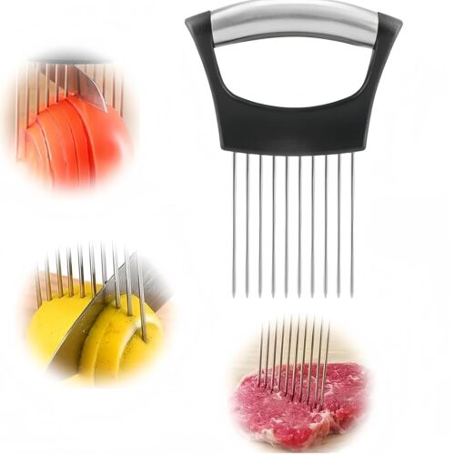 Stainless Steel Onion Slice Holder, Vegetable Slicer Cutter, Kitchen Gadgets Chopper Slicing Tool, Onion Cutter for Slicing of Onions, Tomatoes, Pears, Eggs and Other Vegetables, Kitchen Tools