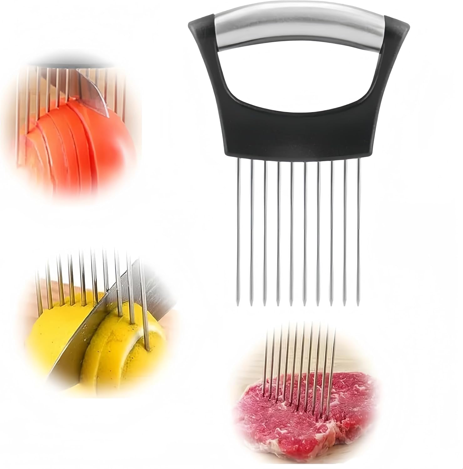 Stainless Steel Onion Slice Holder, Vegetable Slicer Cutter, Kitchen Gadgets Chopper Slicing Tool, Onion Cutter for Slicing of Onions, Tomatoes, Pears, Eggs and Other Vegetables, Kitchen Tools