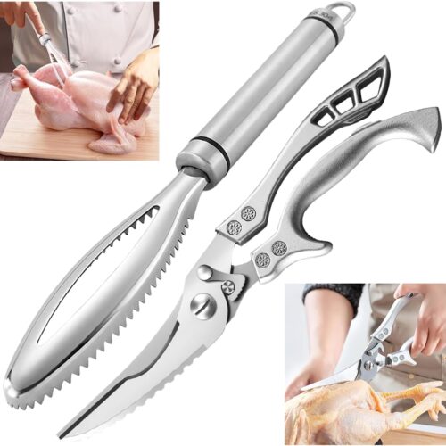 Stainless Steel Poultry Shears and Lung Remover, SUS 304 Food Grade Chicken Processing Equipment with Strong Working Head and Ergonomic Handle, Essential Poultry Processing Equipment Kitchen Tool