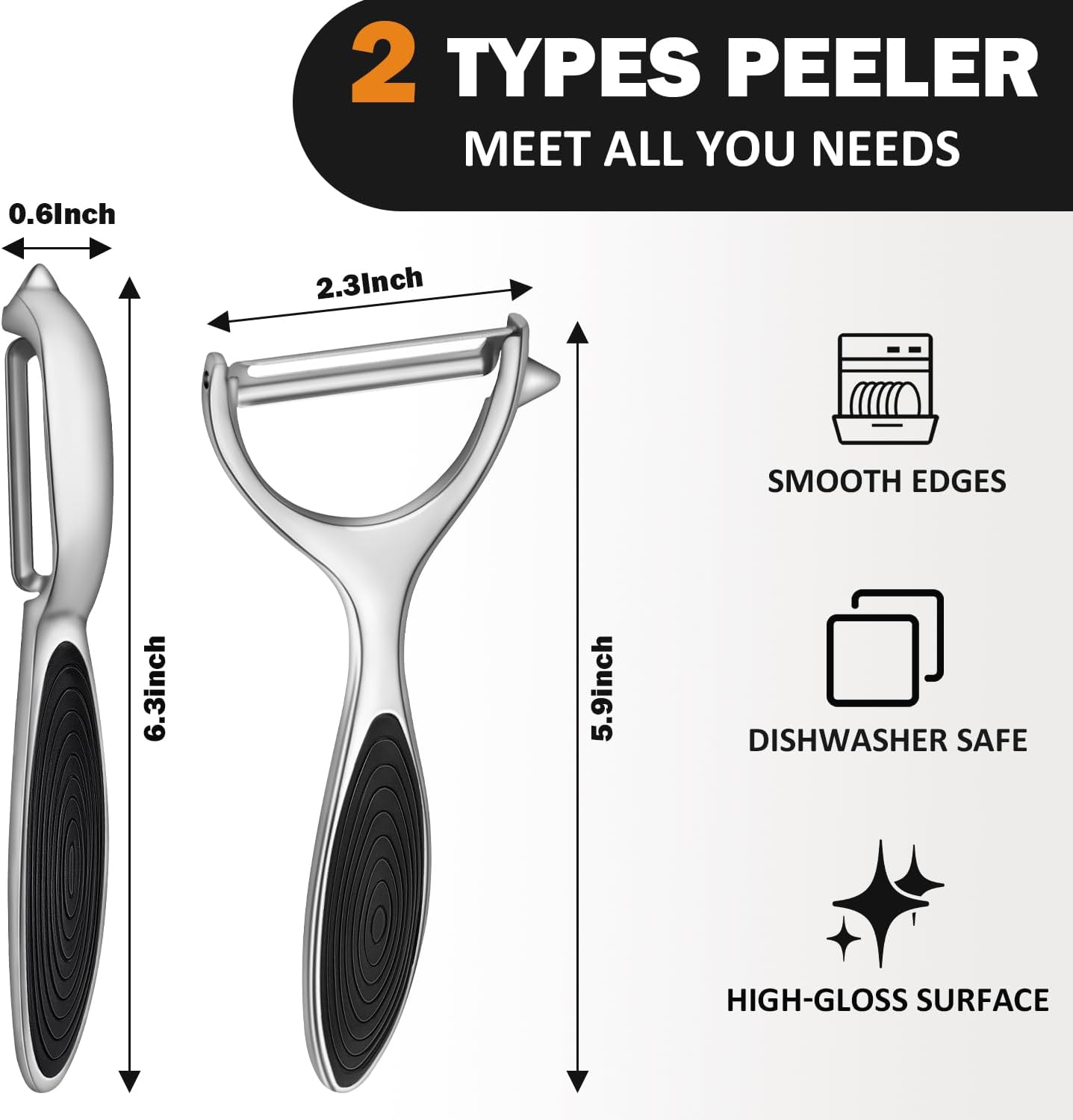 TACGEA Vegetable Peeler for Kitchen, Potato Peelers for Fruit Straight Blade, Durable Non-Slip Handle, Set of 2 - Image 2