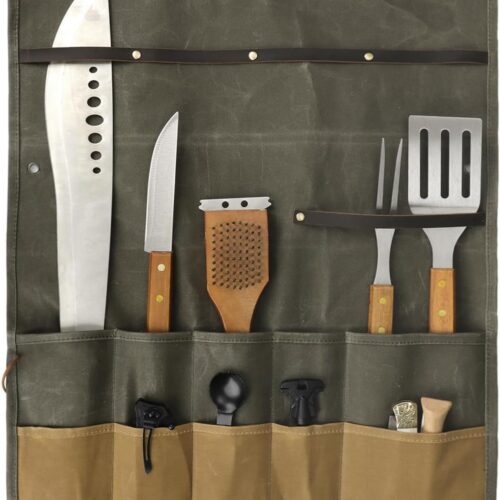 Tourbon Outdoor Camping Hanging Tool Roll Bag Canvas Cutlery Pouch Removable Tableware Multi-Purpose Storage Organizer for Camp BBQ Dinnerware Cookware