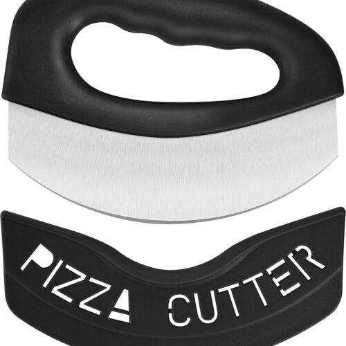 Urbanstrive Heavy Duty Stainless Steel Pizza Cutter with Cover, Super Sharp Blade Pizza Knife Pizza Cutter Rocker, Perfect Kitchen Gadgets for Pizza Cutting Home Essentials, Black