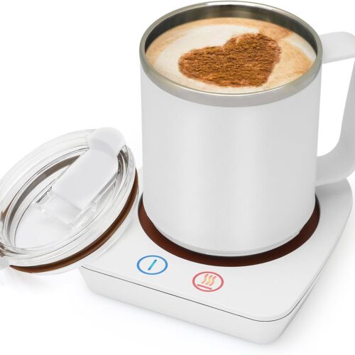 VOBAGA Coffee Warmer & Mug Warmer for Home Office Home Desk Use, Electric Cup Beverage Warmer with 3 Temperature Settings for Tea, Water, Cocoa with Auto Shut Off After 4 Hours (White Warmer Set)