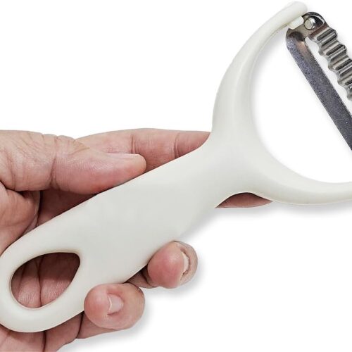 WitnyStore Kitchen Tool 5⅞” Long White Plastic Handle Stainless Steel Wavy Peeler Grater Shredder – Thai Cooking Utensils Multipurpose Portable Hand-Held Cookery Equipments for Food Fruit Vegetable