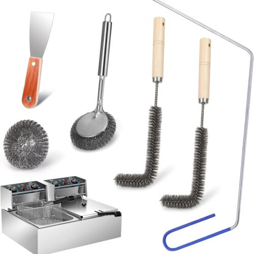 XANGNIER Large Commercial Fryer Cleaning Tools,6 Pcs Stainless Steel Electric Deep Fryer Cleaner Brush for Restaurants,Hotel Kitchen Fryers Deep Cleaning Accessories