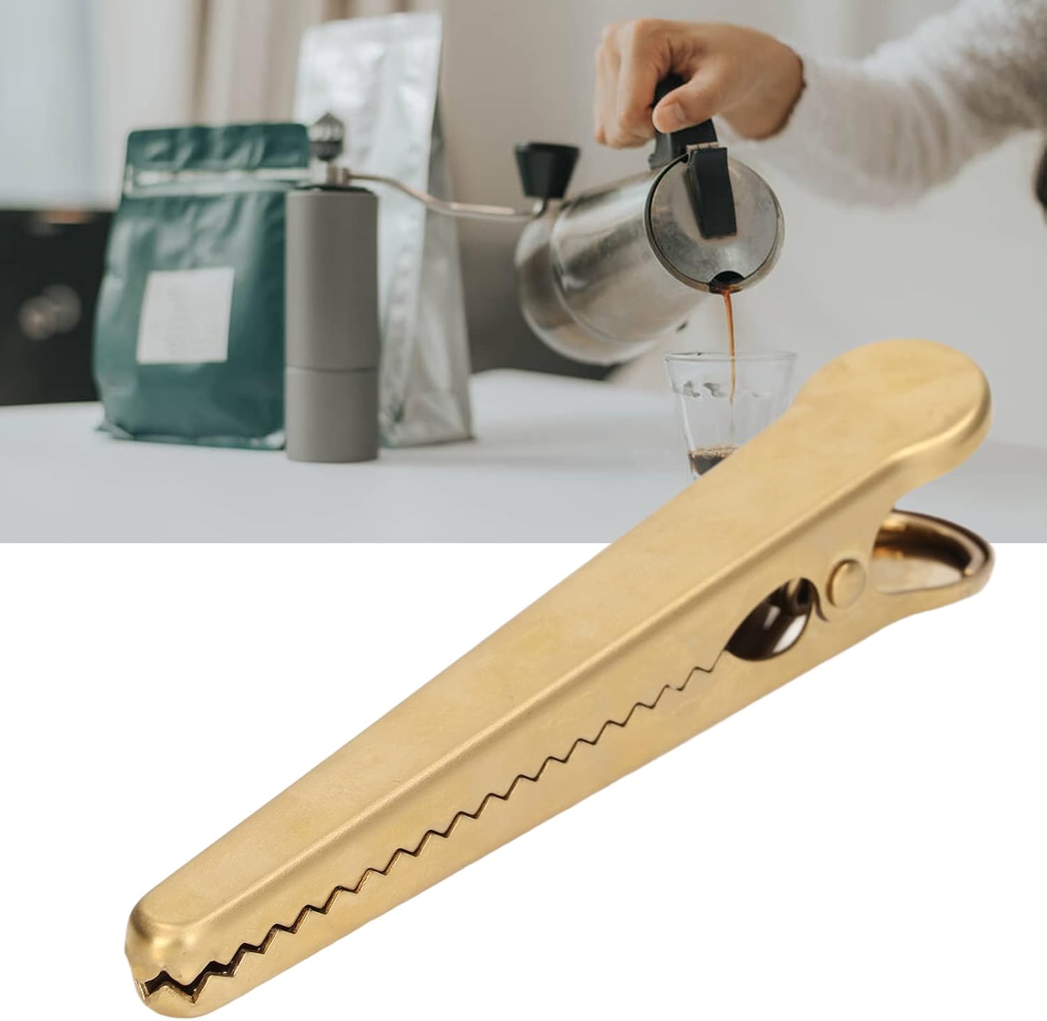 Heavy Duty Stainless Steel Clips,11.6cm Long Latest Keeping Clamp Jaw Sealing Clips Internal Tooth Design Airtight Heal Grip Kitchen Tools for Coffee and Food Bags(Gold) - Image 3