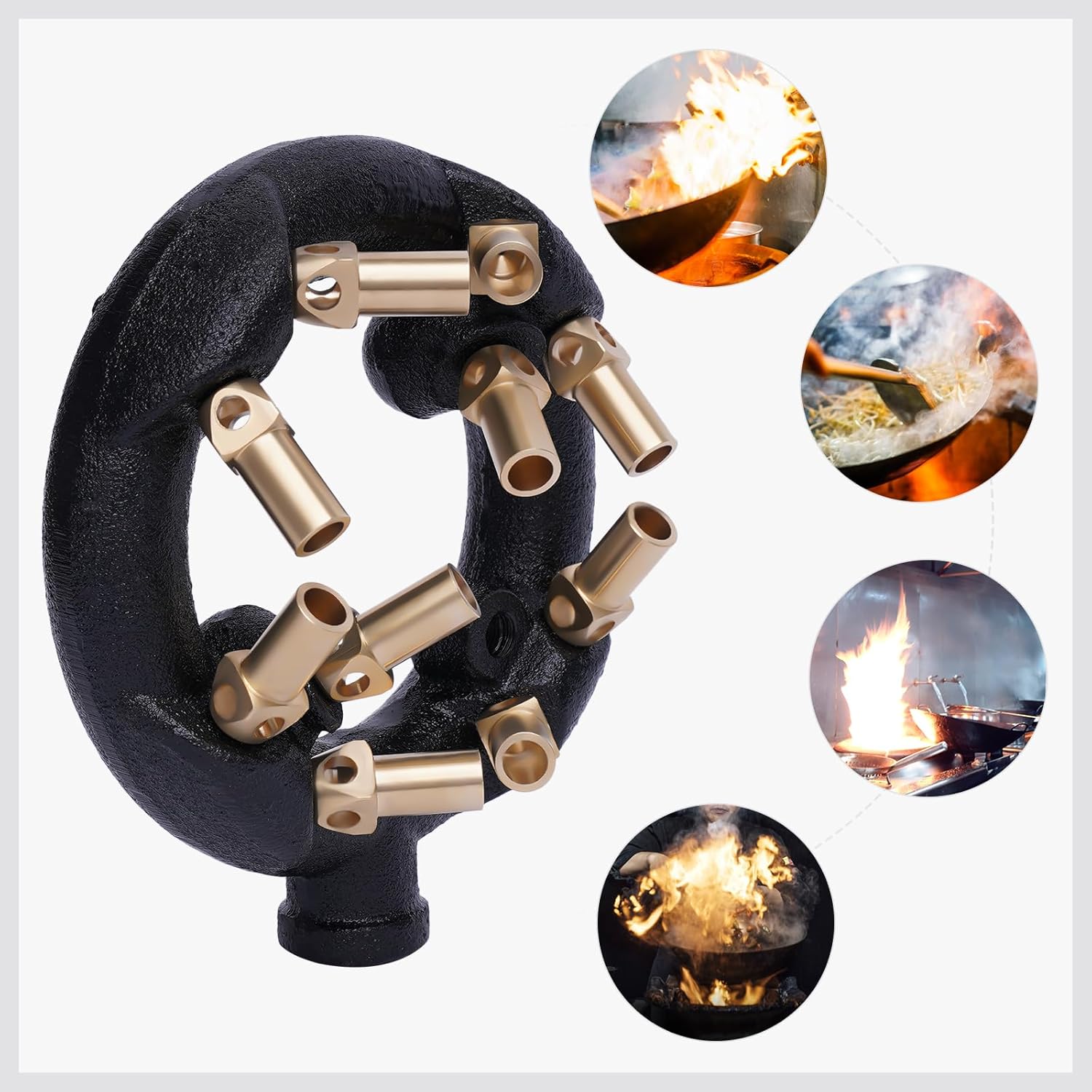 Jet Burner Natural Gas Intake Kitchen Commercial Cooking Equipment Round Shape Cooking Tool for The Range of Wok Cast Iron & Brass Black New (10 Heads) - Image 5