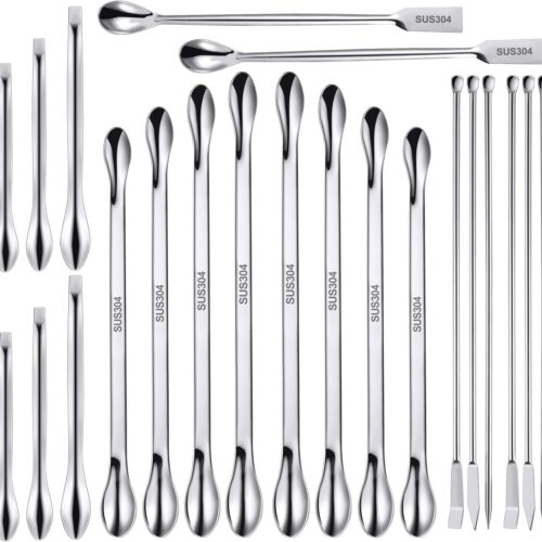 22 Pieces Stainless Steel Lab Spatula Micro Scoop Set Laboratory Sampling Spoon Mixing Spatula for Powders Gel Cap Filler