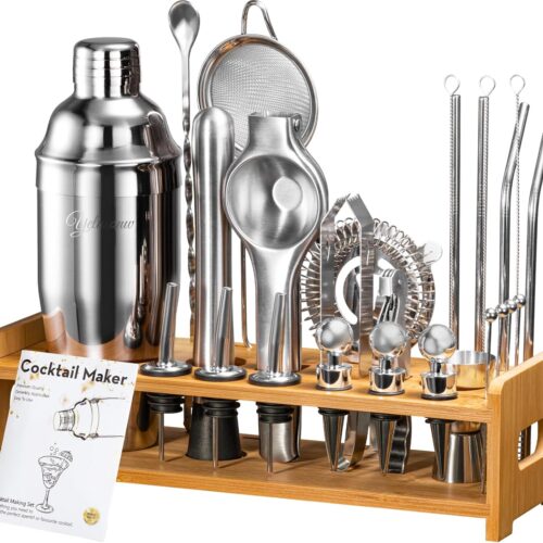 26-Piece Cocktail Shaker Set – Bartender Kit with Stand, Shakers for Cocktail with All Shakers Bartending Bar Tool for Drink Mixing, Home, Lounge & Party