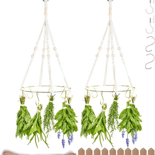 2pack Herb Drying Rack With Golden Herb Dryer Hooks, Hanging Rack With Wooden Balls, Golden Color