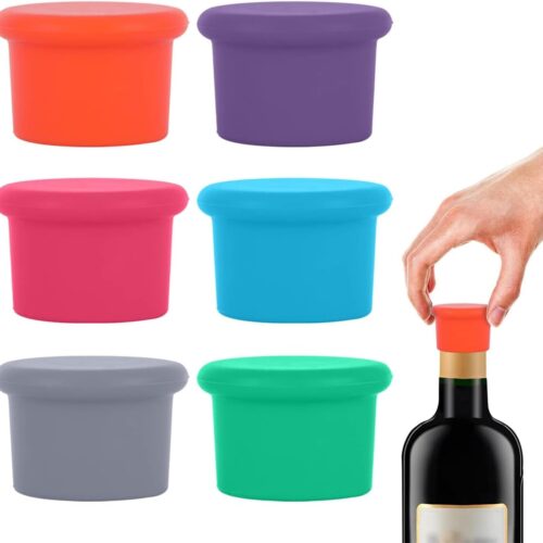 6-Pack Reusable Silicone Wine Bottle Stoppers – Food-Grade Seal Lids for Red/White Wine, Beverages, Kitchen Storage (Assorted Colors)