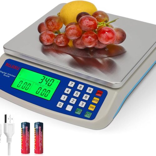 Large Digital Kitchen Scale 30KG Commercial Food Scale 66LB for Baking Bread Meat Stainless Steel Price Computing Scale LCD Display,Prep Counting Scale for Parts and Coins Adapter Included
